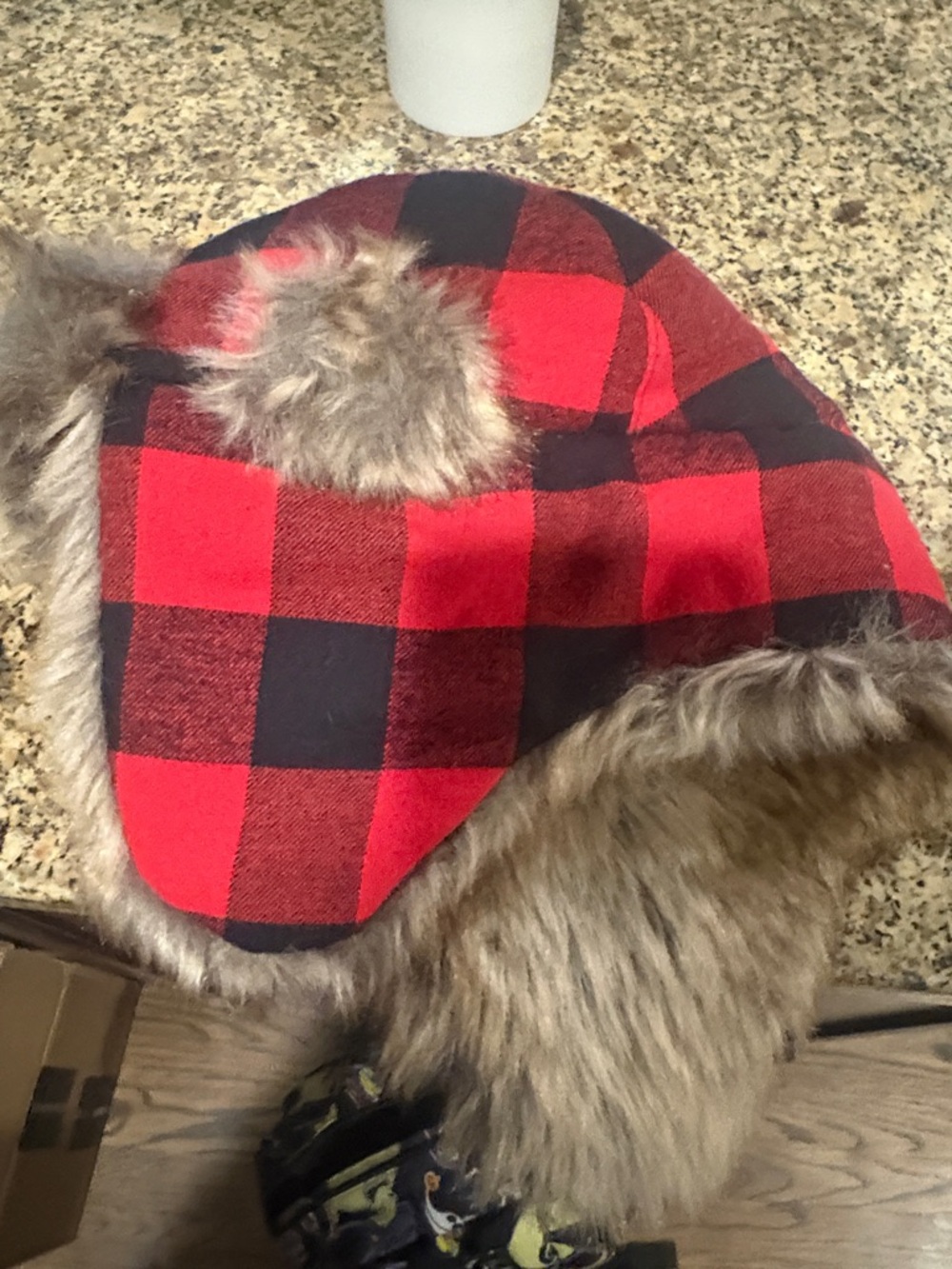 Cat & Jack Red and Black Buffalo Plaid Faux Fur Trapper Hat